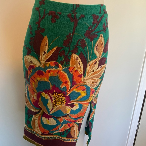 Anthro Maeve Bright Floral Skirt Sz Medium, slit on front - Picture 1 of 5